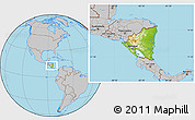 Physical Location Map of Nicaragua, gray outside