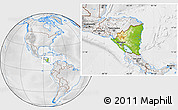 Physical Location Map of Nicaragua, lighten, desaturated