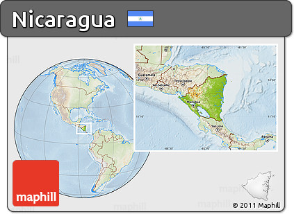 Physical Location Map of Nicaragua, lighten