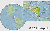 Physical Location Map of Nicaragua, savanna style outside, hill shading