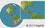 Satellite Location Map of Nicaragua, within the entire continent