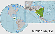 Satellite Location Map of Nicaragua, gray outside, hill shading