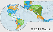 Satellite Location Map of Nicaragua, political outside