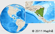 Satellite Location Map of Nicaragua, shaded relief outside