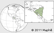 Savanna Style Location Map of Nicaragua, blank outside, hill shading inside
