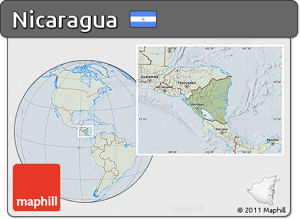 Savanna Style Location Map of Nicaragua, lighten, hill shading