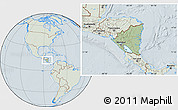 Savanna Style Location Map of Nicaragua, lighten, hill shading