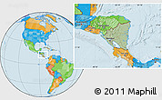 Savanna Style Location Map of Nicaragua, political outside, hill shading