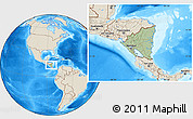 Savanna Style Location Map of Nicaragua, shaded relief outside, hill shading