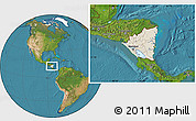 Shaded Relief Location Map of Nicaragua, satellite outside