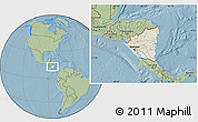 Shaded Relief Location Map of Nicaragua, savanna style outside, hill shading