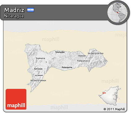 Classic Style 3D Map of Madriz, single color outside