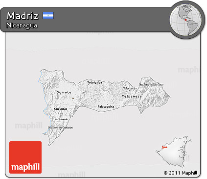 Silver Style 3D Map of Madriz, single color outside