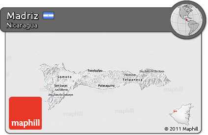 Silver Style Panoramic Map of Madriz, single color outside
