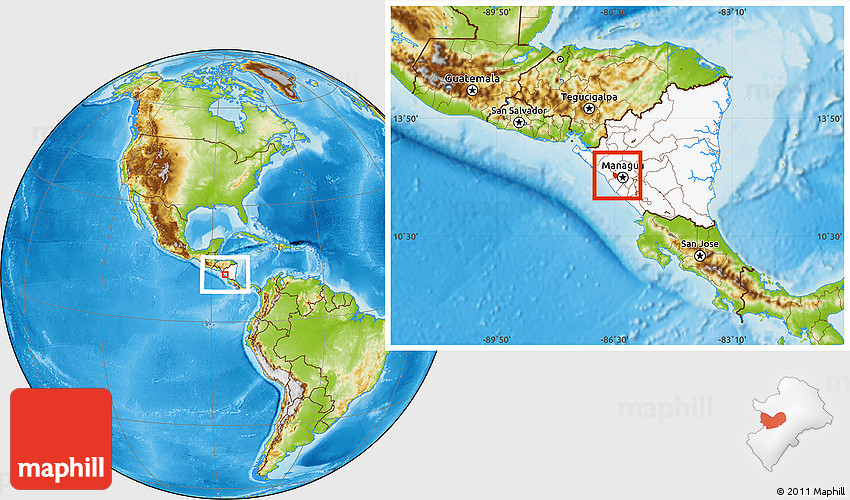 Physical Location Map of Mateare, highlighted country
