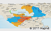 Political Panoramic Map of Managua, shaded relief outside