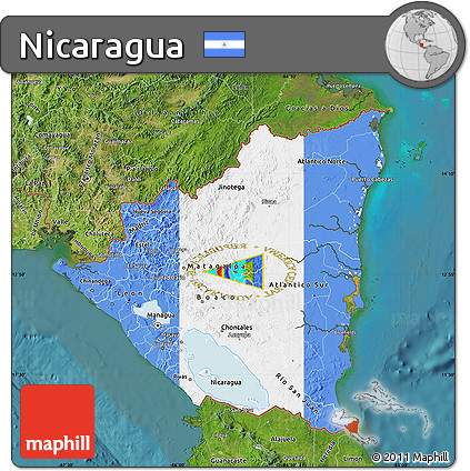 Flag Map of Nicaragua, satellite outside, flag rotated