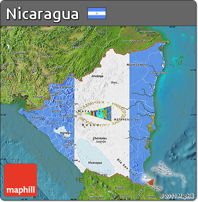 Flag Map of Nicaragua, satellite outside, flag rotated