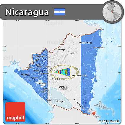 Flag Map of Nicaragua, single color outside, bathymetry sea, flag rotated