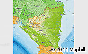 Physical Map of Nicaragua, political shades outside, shaded relief sea