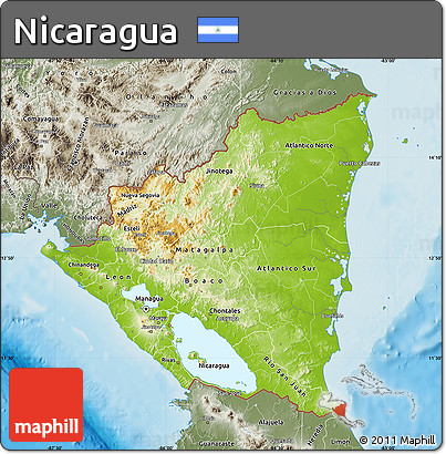 Physical Map of Nicaragua, semi-desaturated, land only