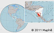 Gray Location Map of Lago de Nicaragua, highlighted country, highlighted parent region, within the entire country, hill shading