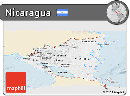 Classic Style Panoramic Map of Nicaragua, single color outside