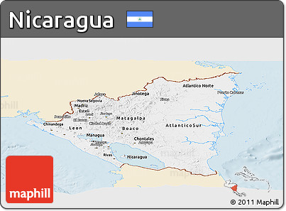 Classic Style Panoramic Map of Nicaragua, single color outside