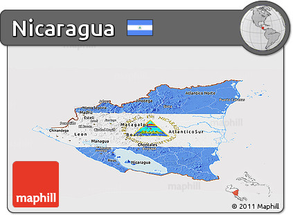 Flag Panoramic Map of Nicaragua, flag centered