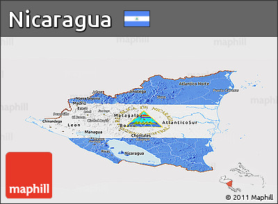 Flag Panoramic Map of Nicaragua, flag centered