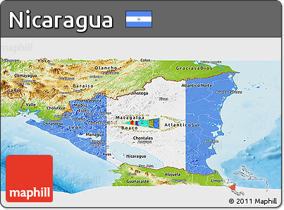 Flag Panoramic Map of Nicaragua, physical outside, flag rotated