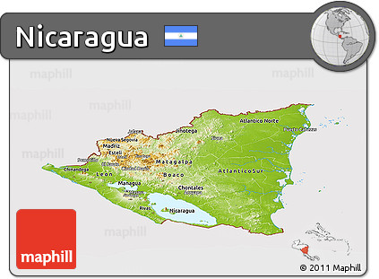 Physical Panoramic Map of Nicaragua, cropped outside