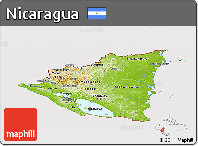 Physical Panoramic Map of Nicaragua, cropped outside