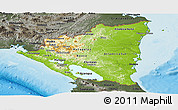Physical Panoramic Map of Nicaragua, darken, semi-desaturated, land only
