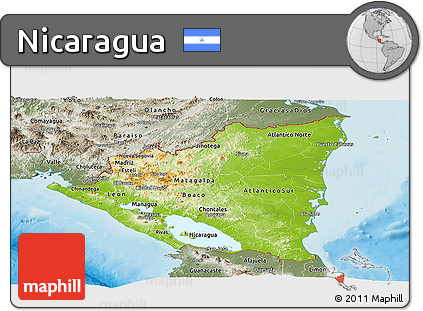 Physical Panoramic Map of Nicaragua, semi-desaturated, land only
