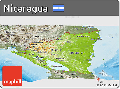 Physical Panoramic Map of Nicaragua, semi-desaturated, land only