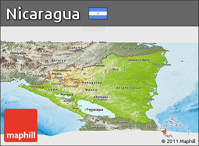 Physical Panoramic Map of Nicaragua, semi-desaturated, land only