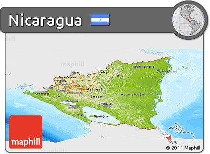 Physical Panoramic Map of Nicaragua, single color outside, bathymetry sea