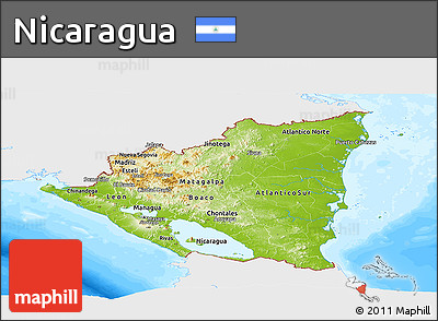 Physical Panoramic Map of Nicaragua, single color outside, bathymetry sea