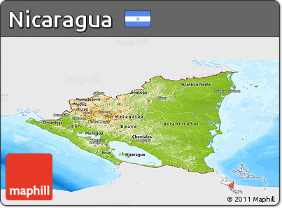 Physical Panoramic Map of Nicaragua, single color outside, bathymetry sea