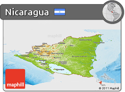 Physical Panoramic Map of Nicaragua, single color outside