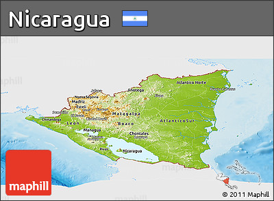 Physical Panoramic Map of Nicaragua, single color outside