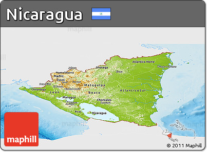Physical Panoramic Map of Nicaragua, single color outside