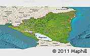 Satellite Panoramic Map of Nicaragua, shaded relief outside, satellite sea