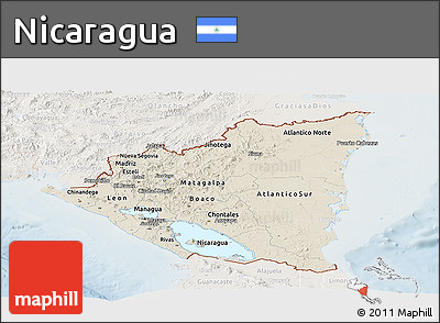 Shaded Relief Panoramic Map of Nicaragua, lighten