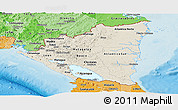 Shaded Relief Panoramic Map of Nicaragua, political shades outside, shaded relief sea