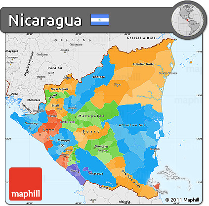 Political Simple Map of Nicaragua, single color outside, borders and labels