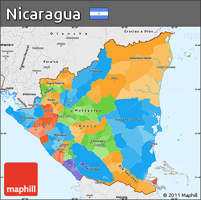 Political Simple Map of Nicaragua, single color outside, borders and labels
