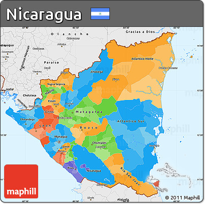 Political Simple Map of Nicaragua, single color outside, borders and labels