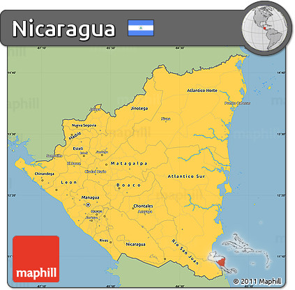 Savanna Style Simple Map of Nicaragua, single color outside